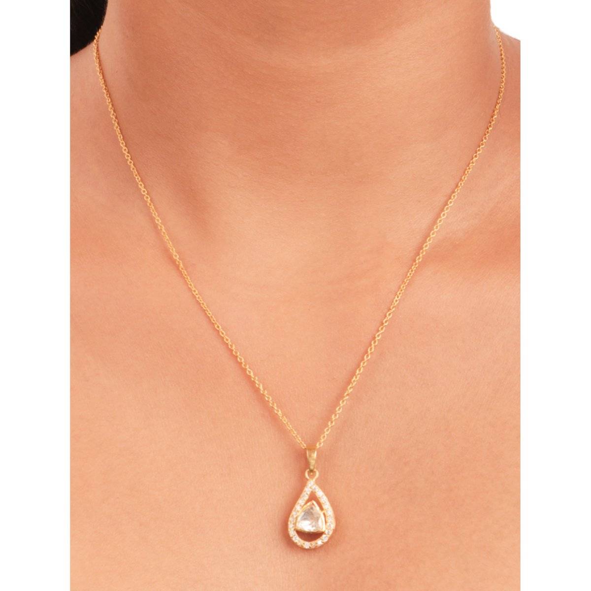 Sica Jewellery 925 Silver Moissanite Polki Raindrop Pendant Necklace