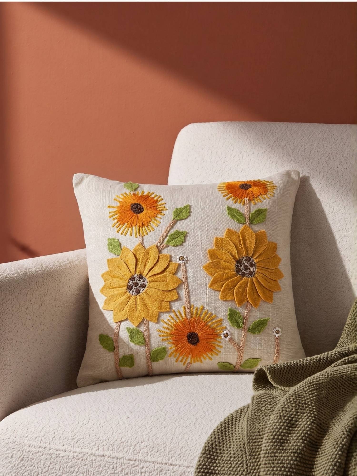 Haus & Kinder Ochre Spire Embroidered Cushion Cover