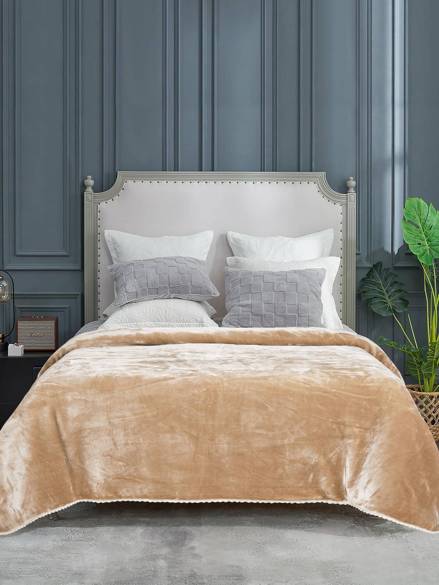 Saral Home Beige Winter Mink Soft Double Side Heavy 2 Layer Blanket