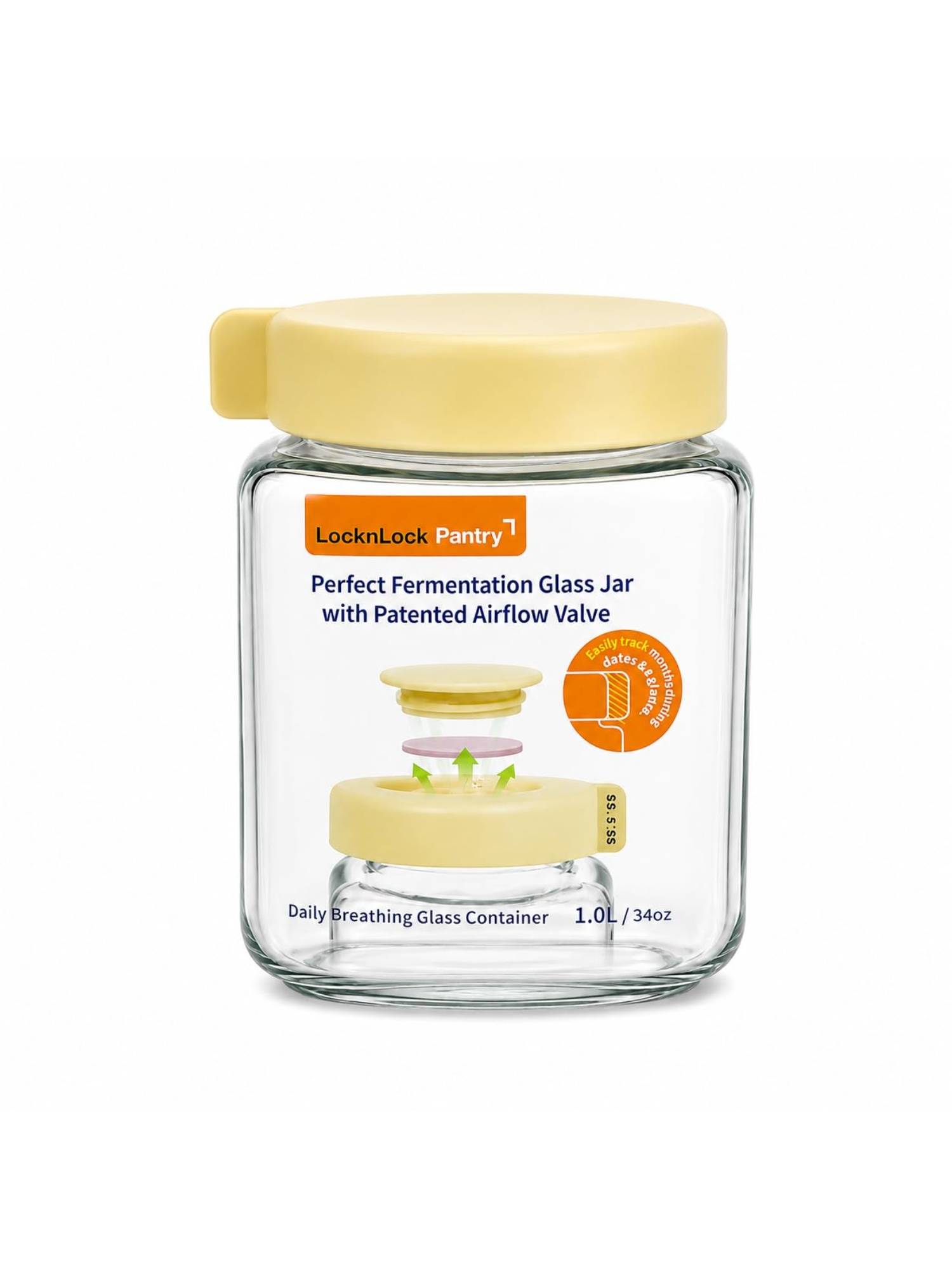 Lock & Lock 1L Breathing Glass Canister For Fermentation And Pickle Storage