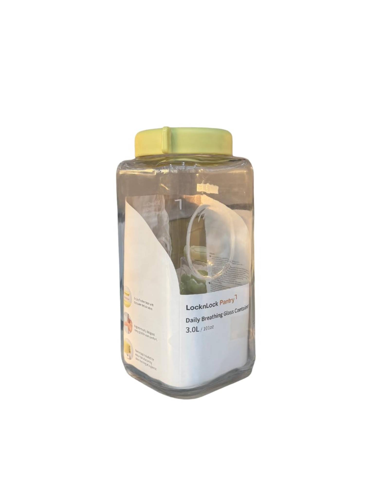 Lock & Lock 3L Breathing Glass Canister Large Airtight Jar With Gas Release Valve