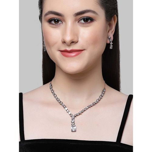 Karatcart Black Silver Plated Square White Cubic Zirconia Necklace Set for  Women