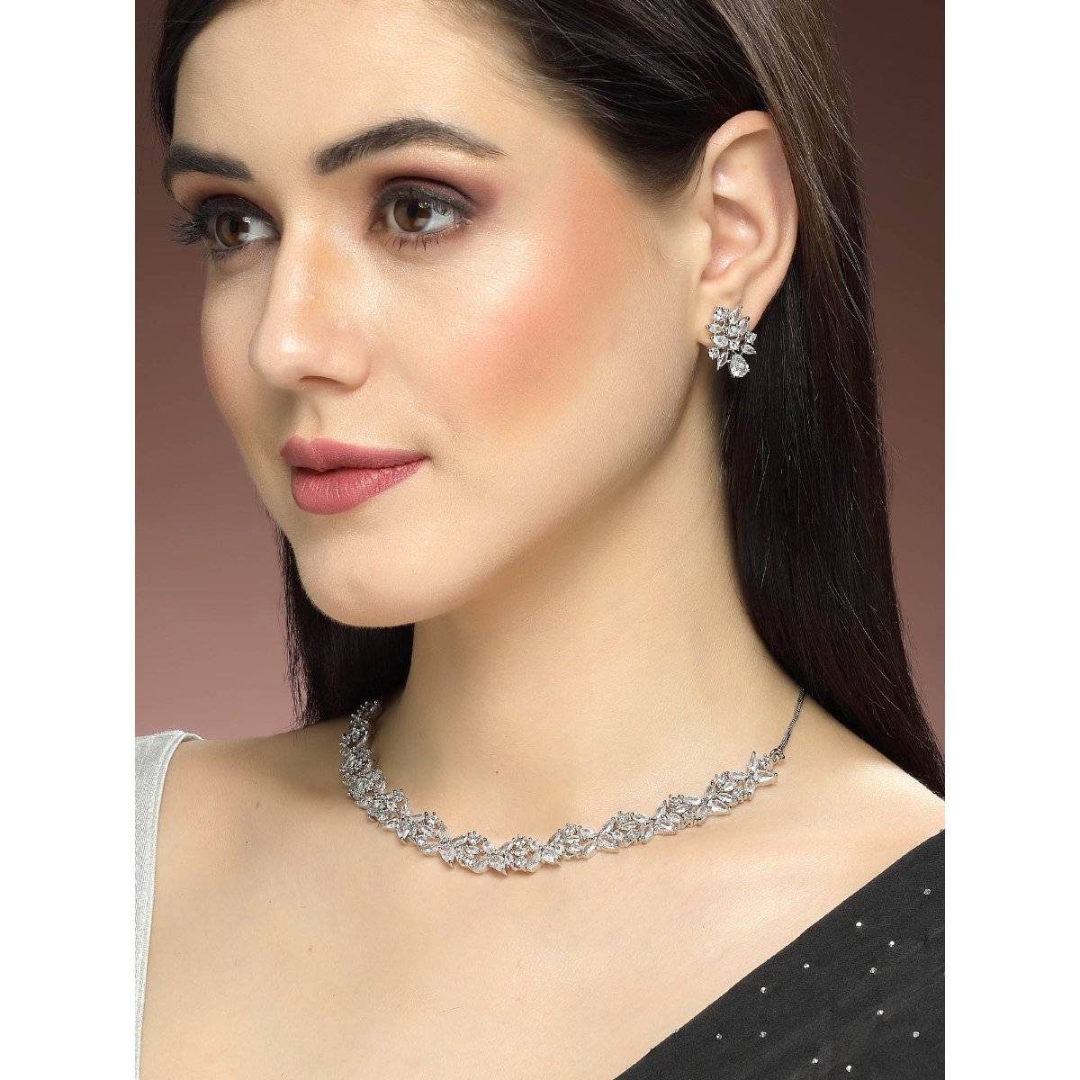 Karatcart Silver Plated Ad Necklace Set for Women