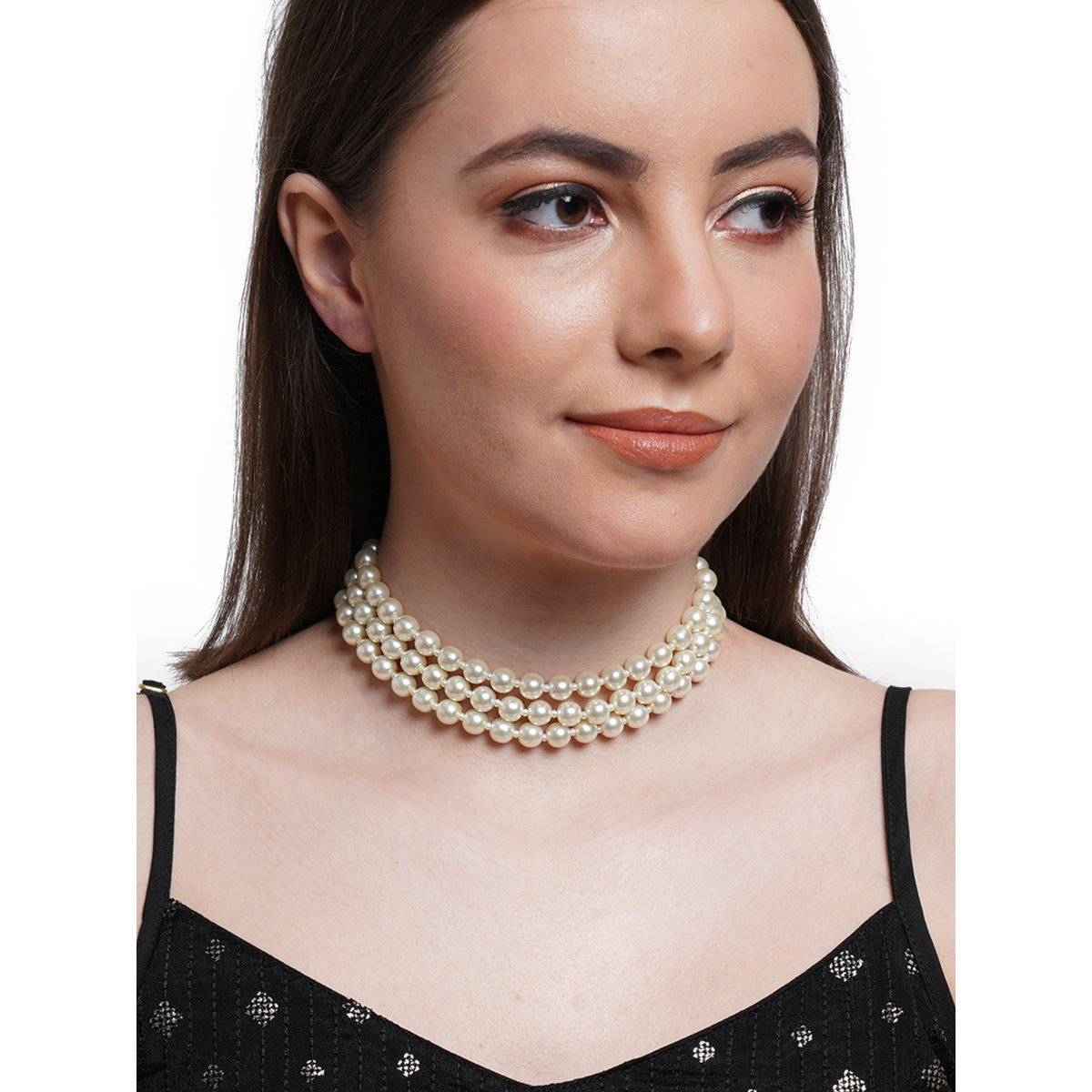 Karatcart White Pearl Beaded Choker Necklace for Women