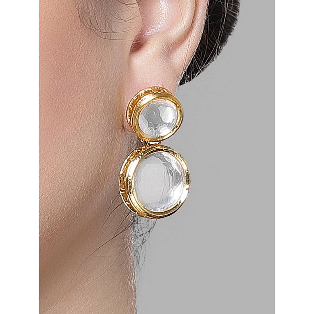 Karatcart Gold Plated White Round Polki Kundan Drop Earring for Women