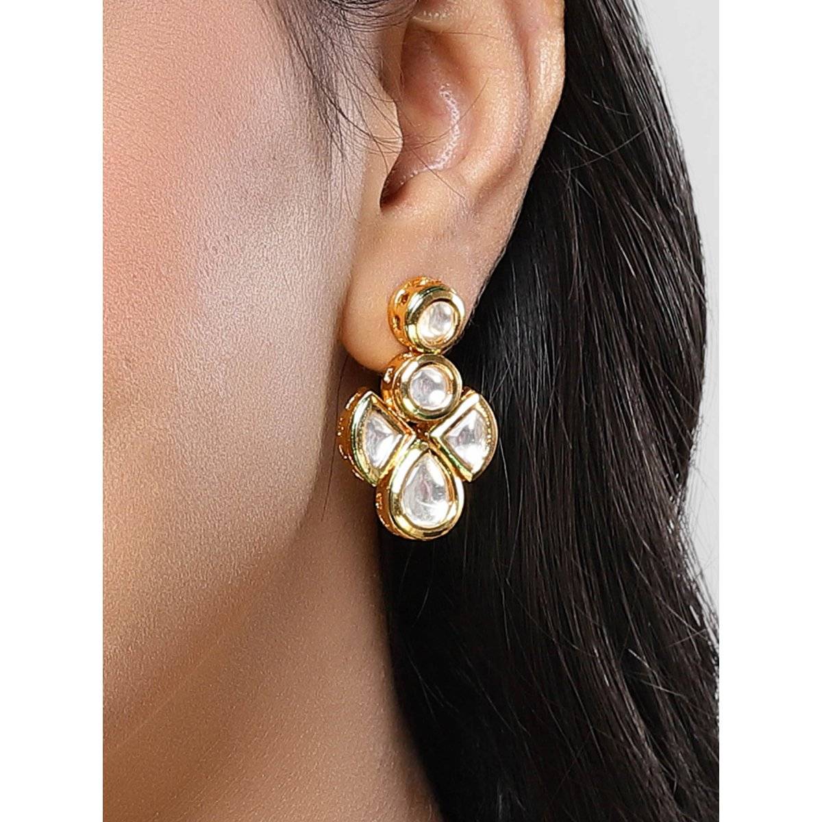 Karatcart Polki Kundan Gold-Plated Drop Earrings for Women