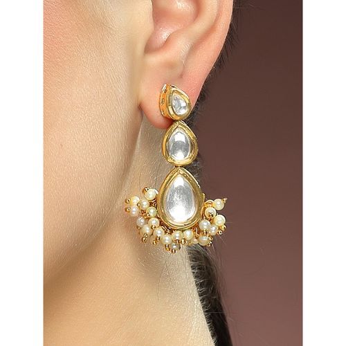 Buy Karatcart Gold Plated Drop Shape Kundan Earrings for Women Online