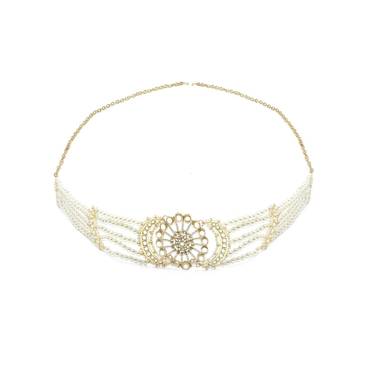 Karatcart Gold Plated Beaded Kundan Hairband For Women - Traditional Indian Hair Accessory For Weddings