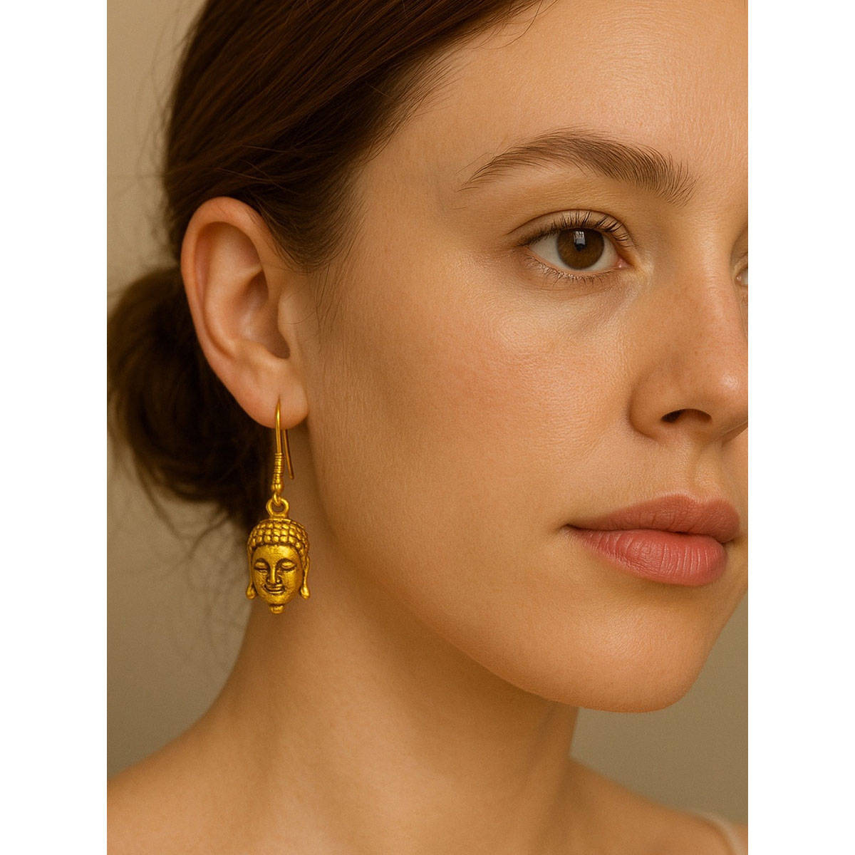 Digital Dress Room Mini Gold Plated Buddha Dangler Earrings