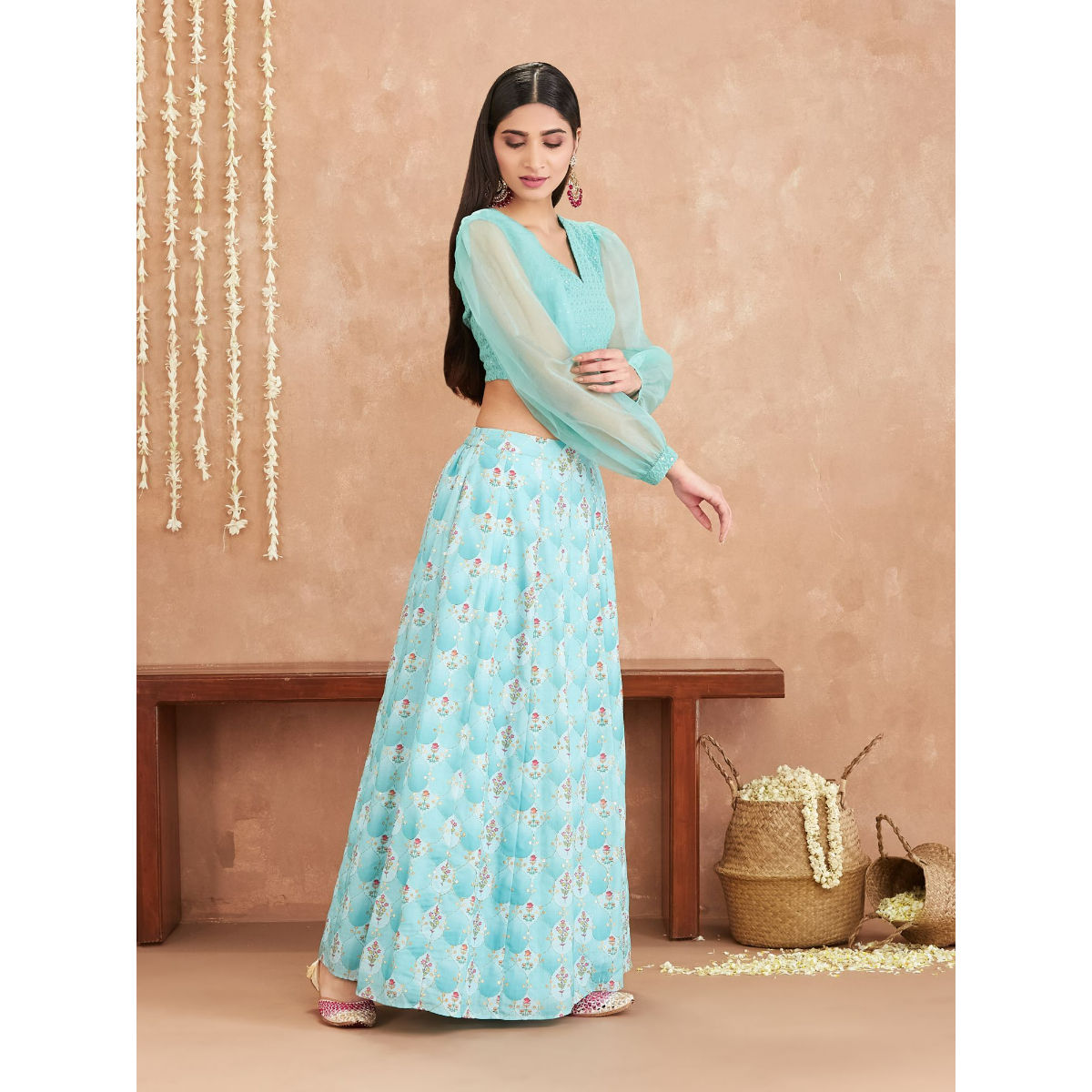 Buy online Blue Foil Print Flared Lehenga from ethnic wear for Women by  Fashionuma for ₹1299 at 76% off | 2024 Limeroad.com