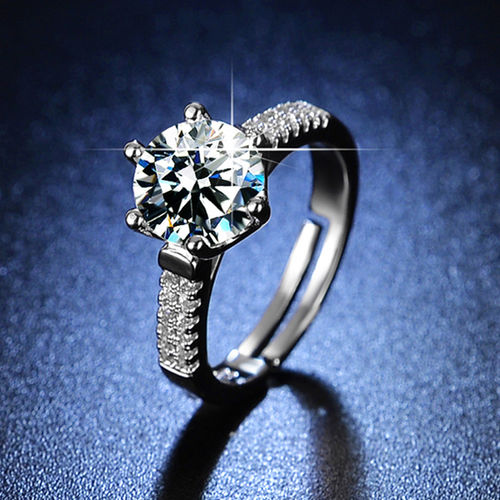 Designs You Silver Plated American Diamond Studded Solitaire Adjustable  Finger Ring