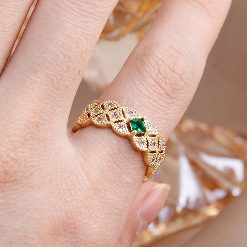 Designs You Gold Plated Crystal Studded Anti Tarnish Green Stone  Adjustable Finger Ring