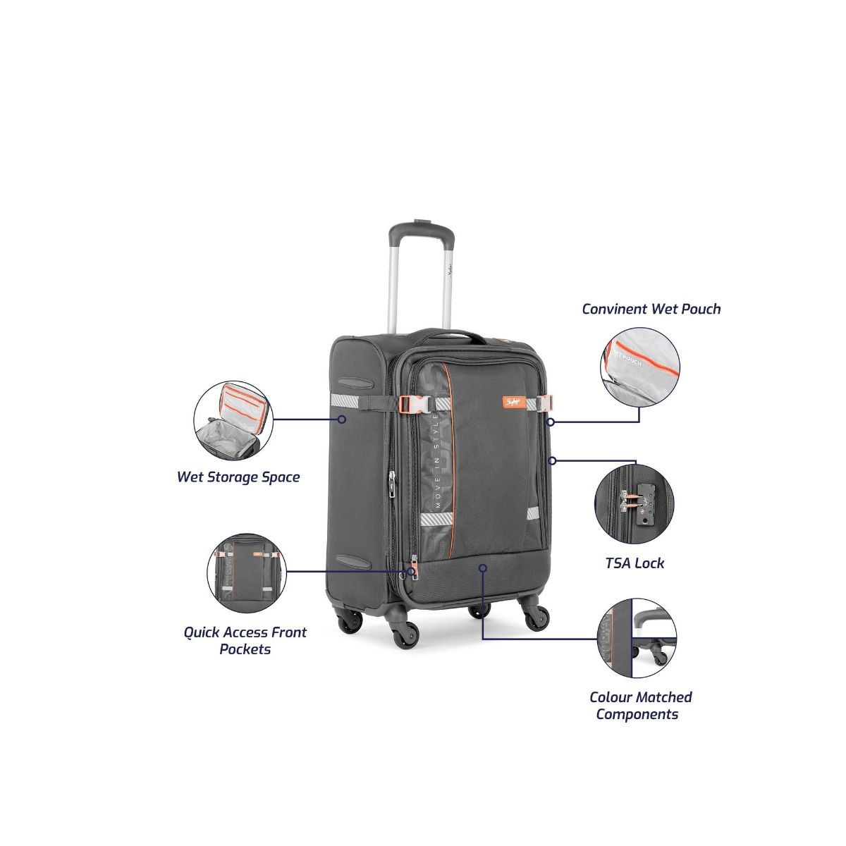 Buy Skybags Snazzy 4W Exp Strolly - H 59 Steel Grey (S) Online