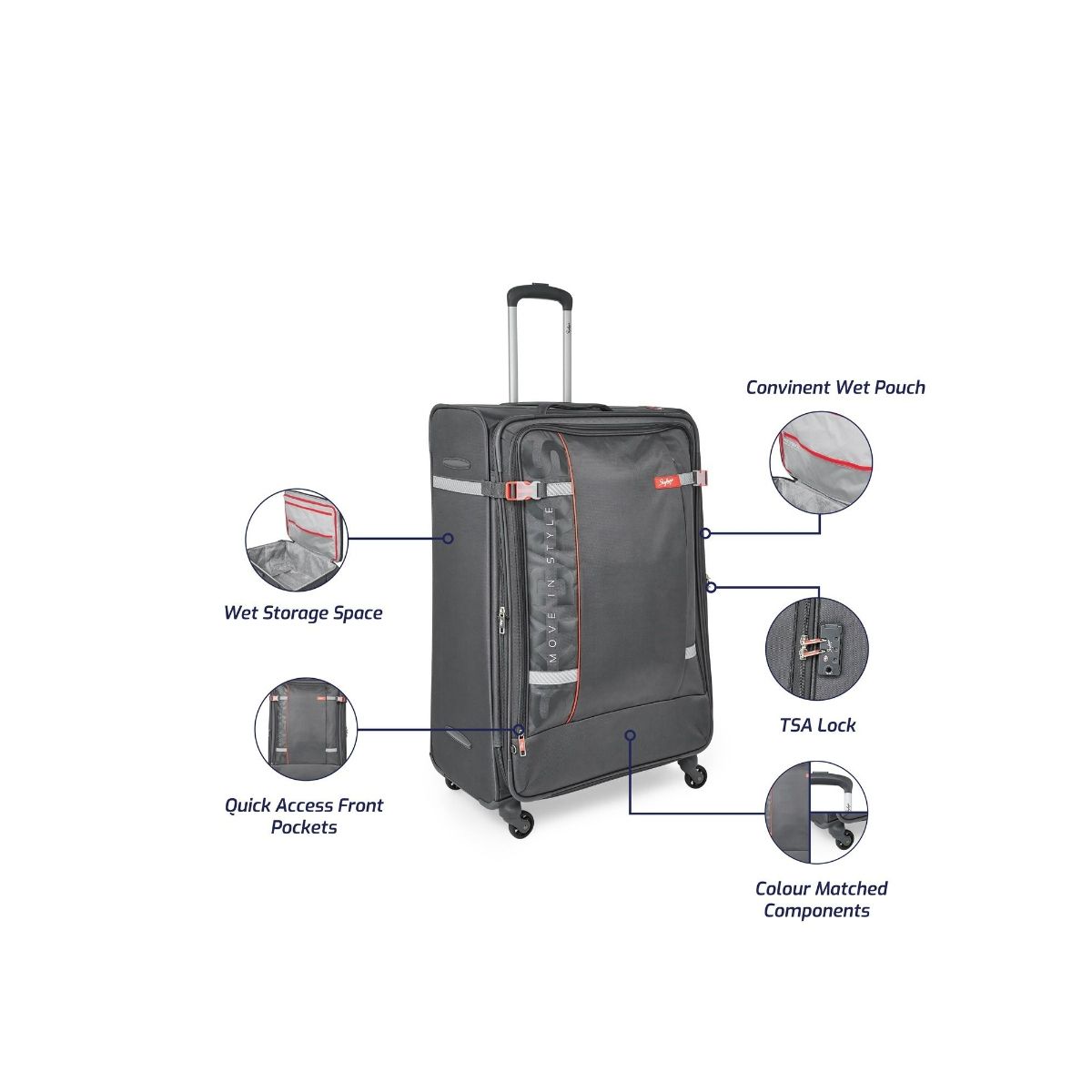 Buy Skybags Snazzy 4W Exp Strolly - H 81 Steel Grey (L) Online