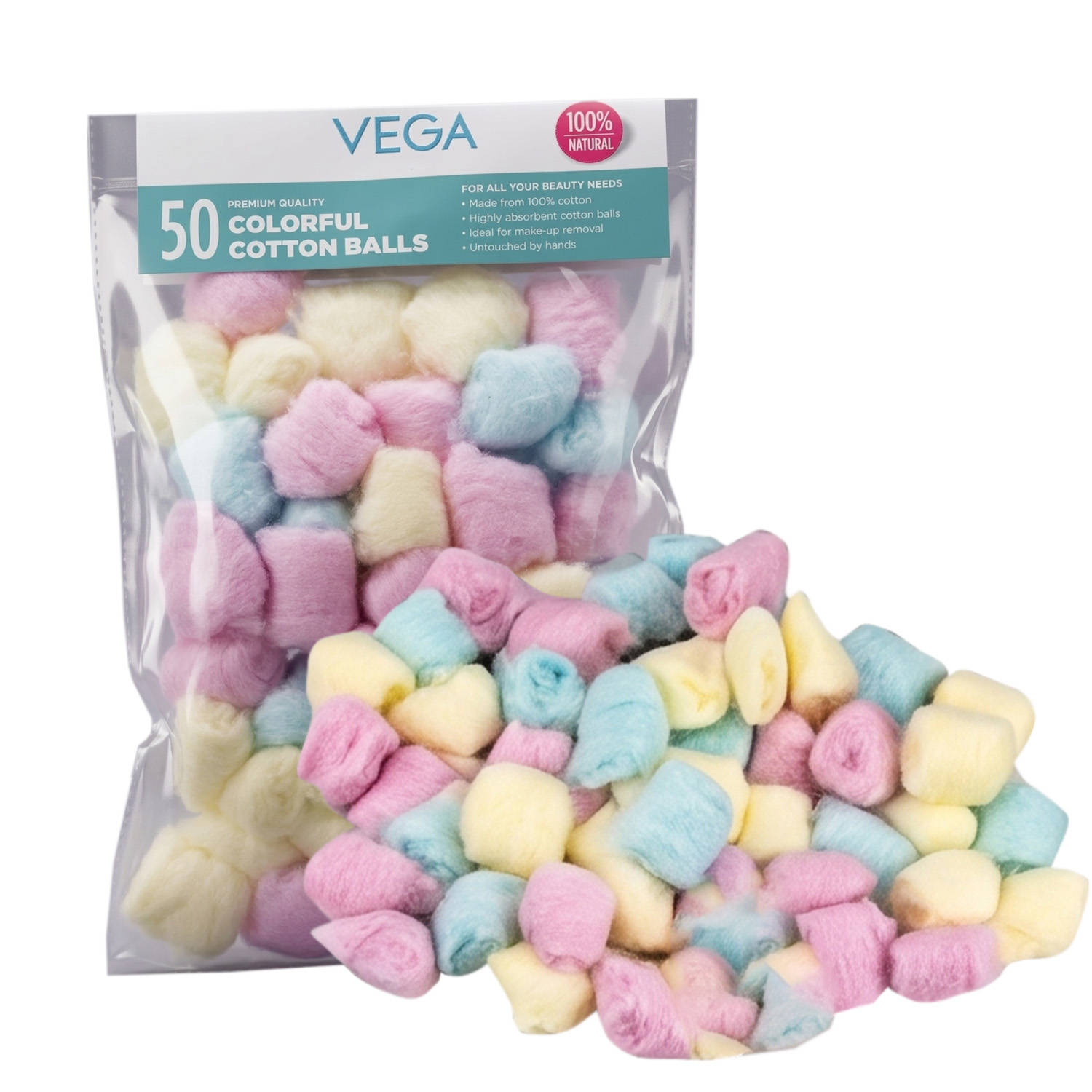 VEGA Cb-02 Colourful Cotton Balls For Makeup Removal & Skincare
