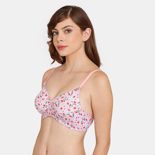 Buy Zivame Rosaline Padded Non-wired 3-4th Coverage T-shirt Bra - Lucent  White Red Multi-Color Online