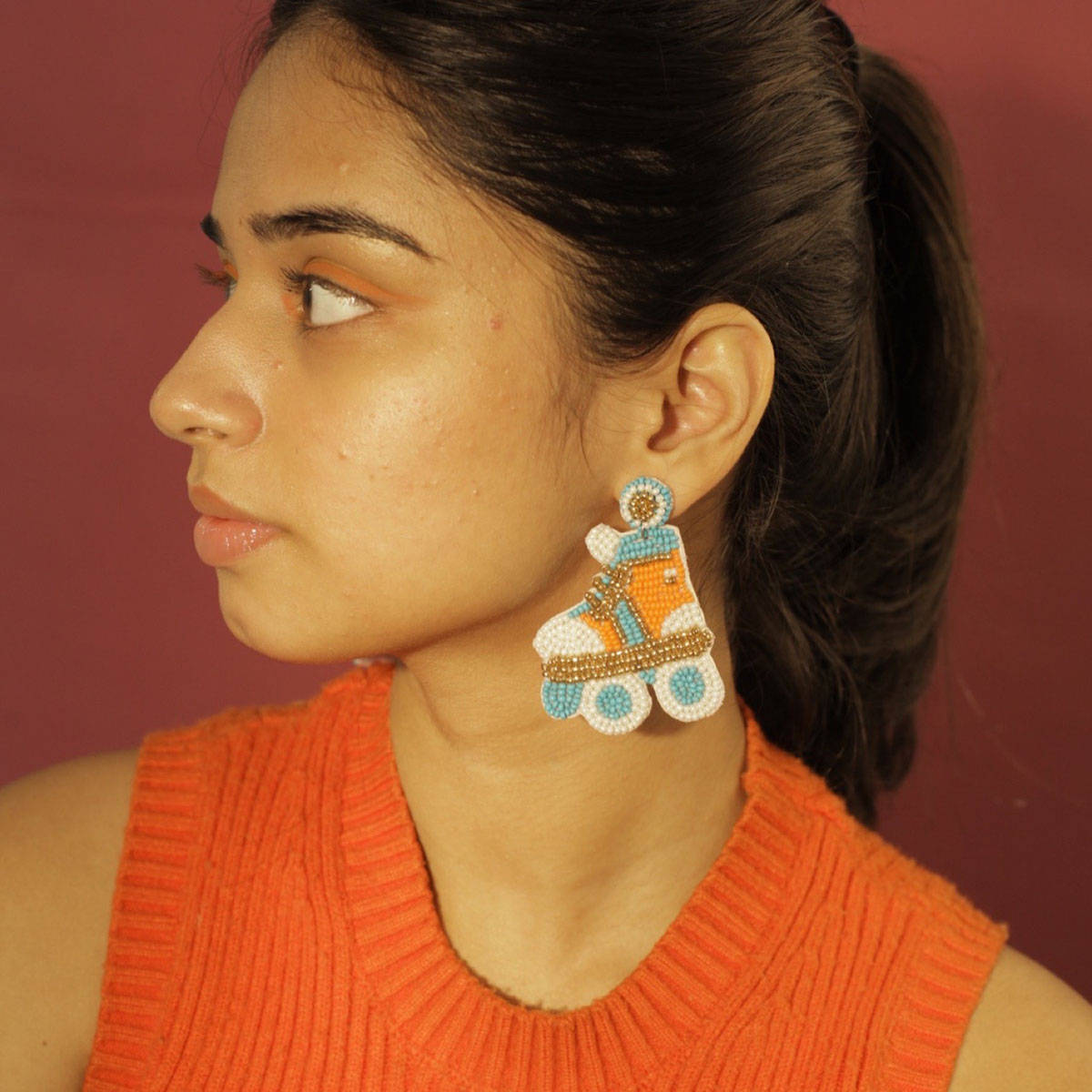 Digital Dress Room Colorful Beaded Skates Dangler Earrings
