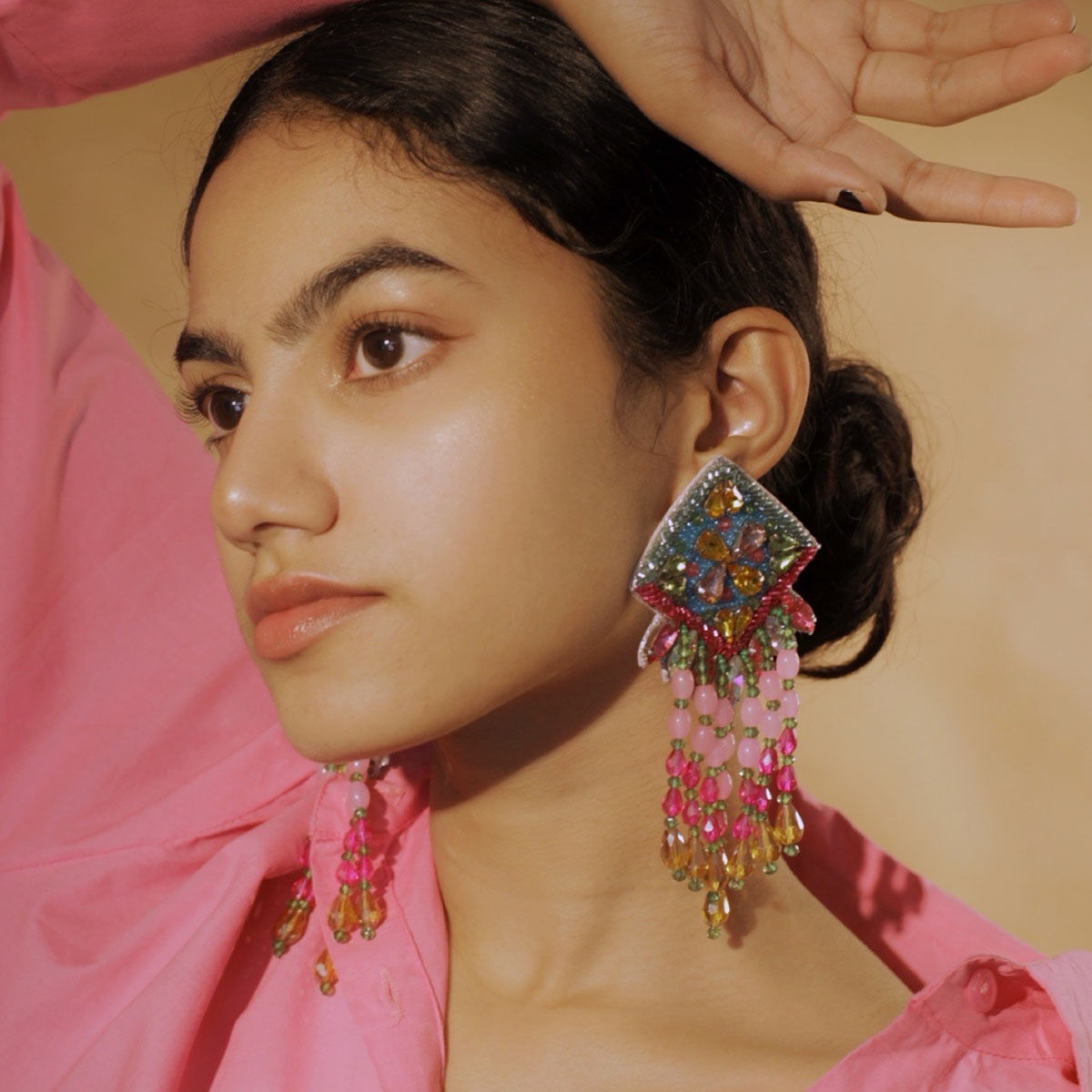 Buy Digital Dress Room Colourful Beaded Flower Dangler Earrings Online