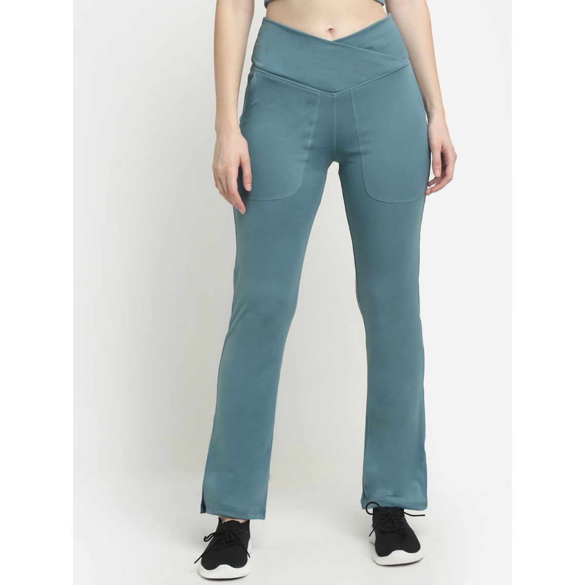 Buy EVERDION Blue Crossover Pocket Split Hem Full Length Flare Yoga Pants  Online