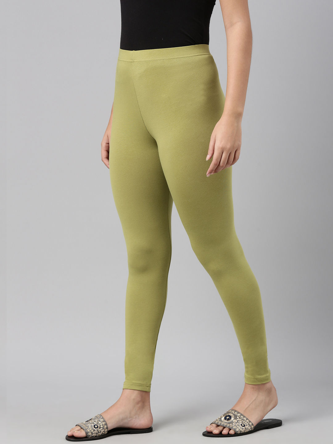 Go Colors Women Light Pista Viscose Ankle Length Leggings - Green: Buy ...