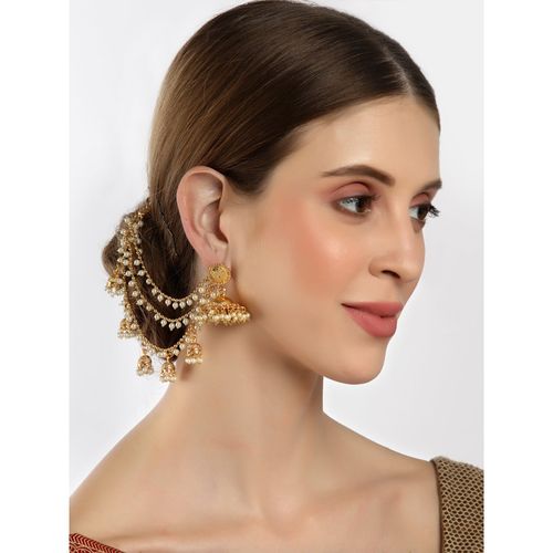 Chain Women Earrings ZENEME Gold Plated White Drop Jhumka Earrings