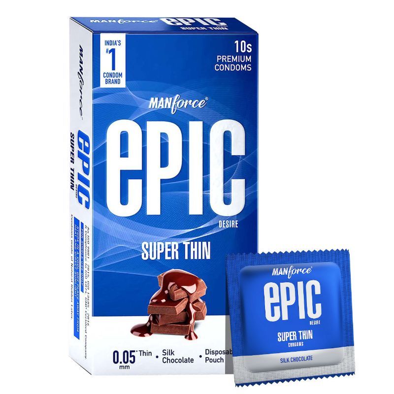 Manforce Epic Desire Super Thin Silk Chocolate Flavoured Premium Condoms With Disposable Pouch