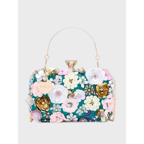 Caprese Green Floral Clutch with Detachable Strap