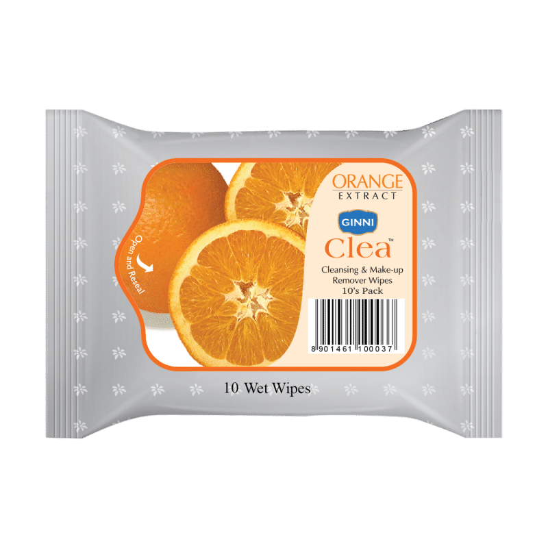 Ginni Clea Cleansing & Makeup Remover Wet Wipes - Orange (10 Wipes)