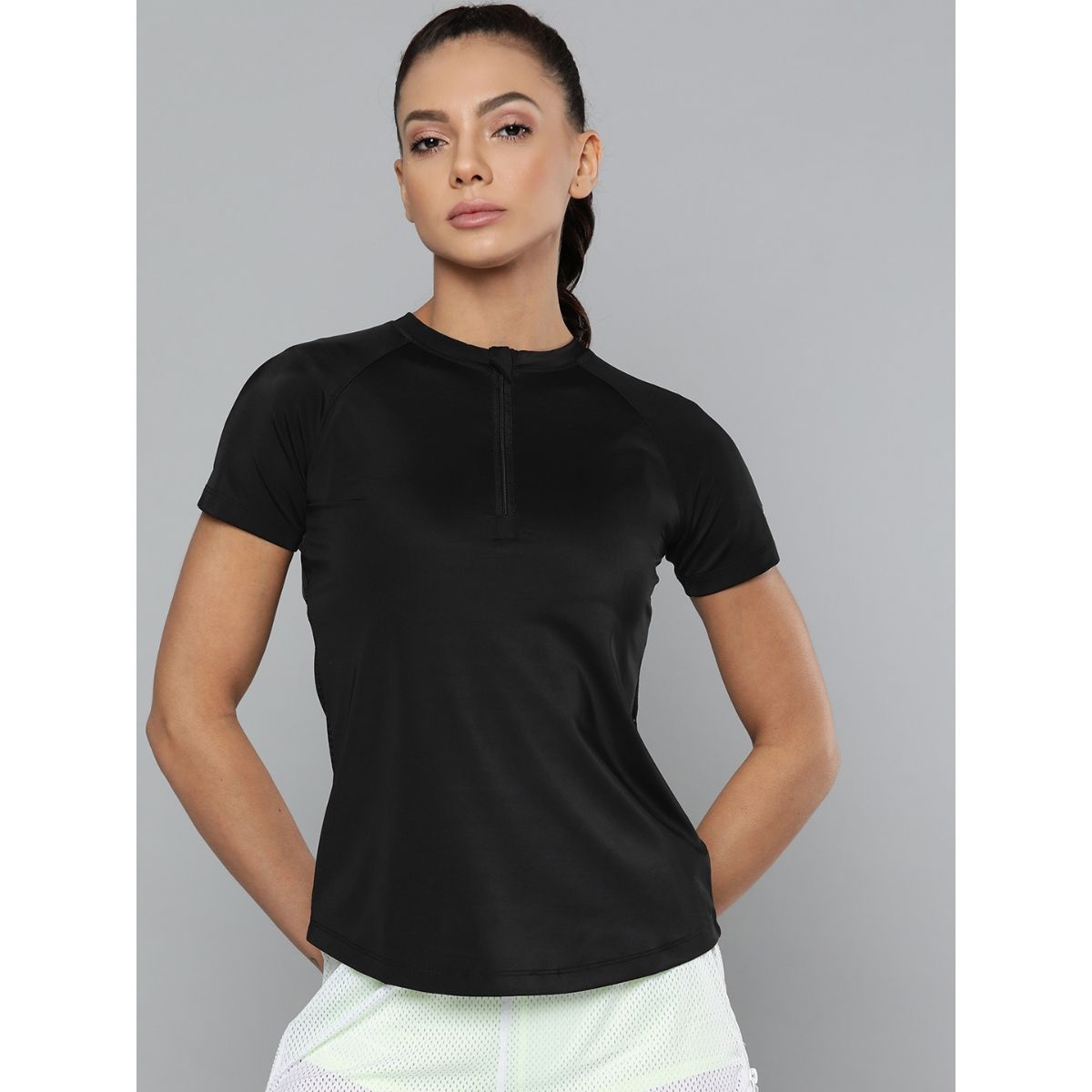 Buy Fitkin Black Front Zip T-shirt With Back Mesh Panel Online