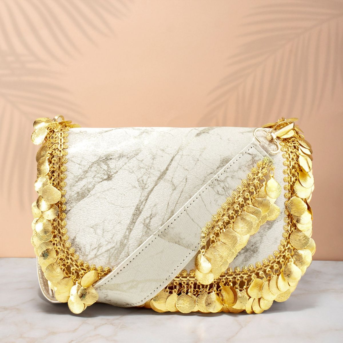 Golden Wedding Shiny Shoulder Chain Metal Evening Clutch Bag For Women -  FRANDELS
