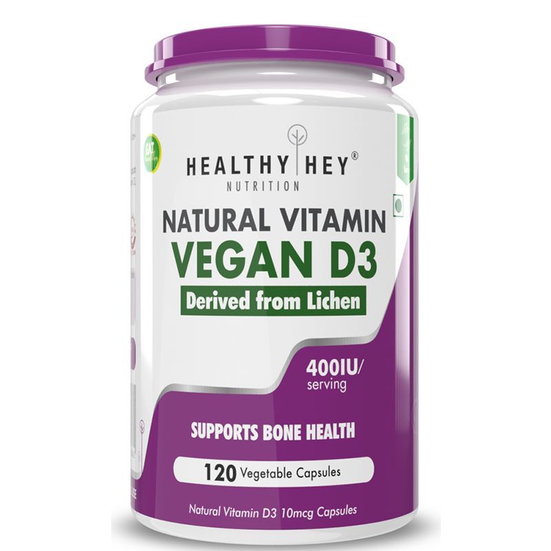 HealthyHey Nutrition Vegan Vitamin D3 - Natural Plant Based - 400 IU Veg Capsules