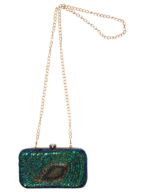 Anekaant Ethnique Blue And Green Party Clutch Bag
