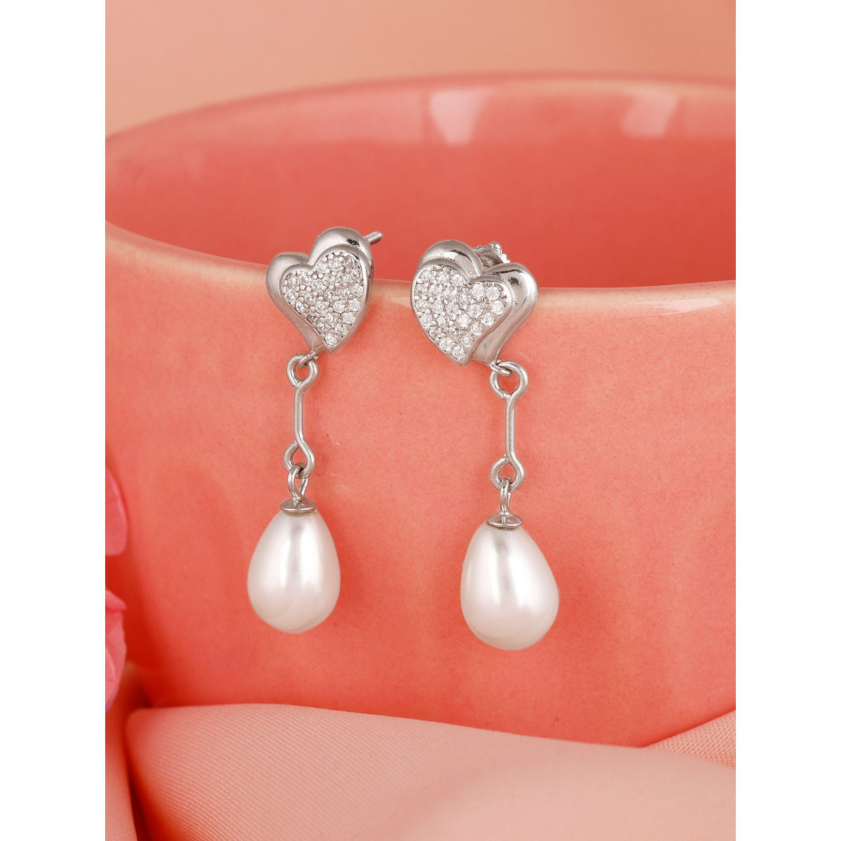 Elegant Pearl Stud Earrings Simulated CZ 925 Sterling Silver  Pearl stud  earrings Stud earrings Pearl studs