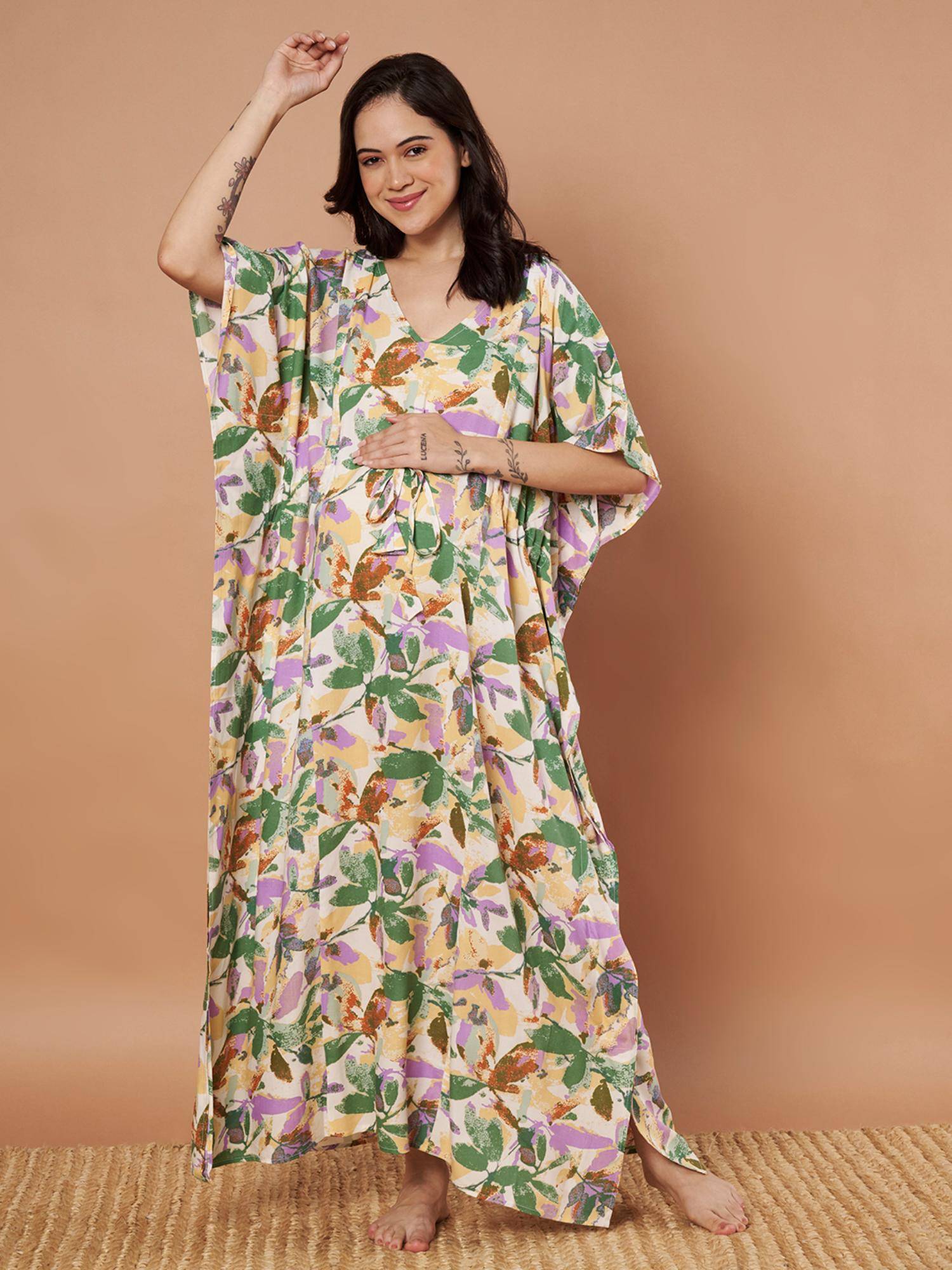 Secret Wish Multi Floral Rayon Maternity Kaftan