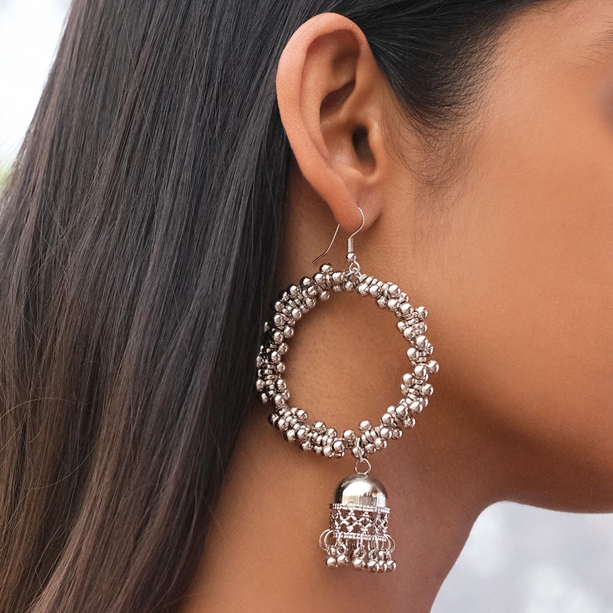 Buy Ayesha Oversized Black Stone Drop GoldToned Circular Hoop Earrings for  Women Online in India
