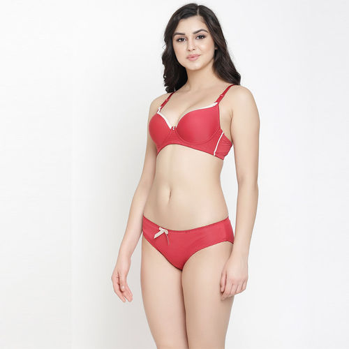 Quttos Wired T-shirt Bra Panty Set - Red (30B)