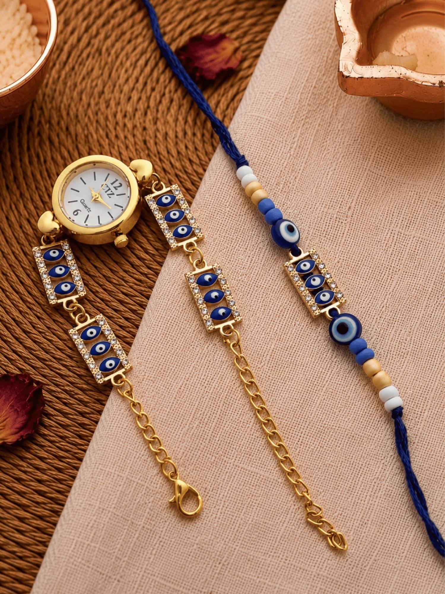 ISHKAARA Evil Eye Watch Bhaiya Bhabhi Rakhi Combo (Pack of 2)