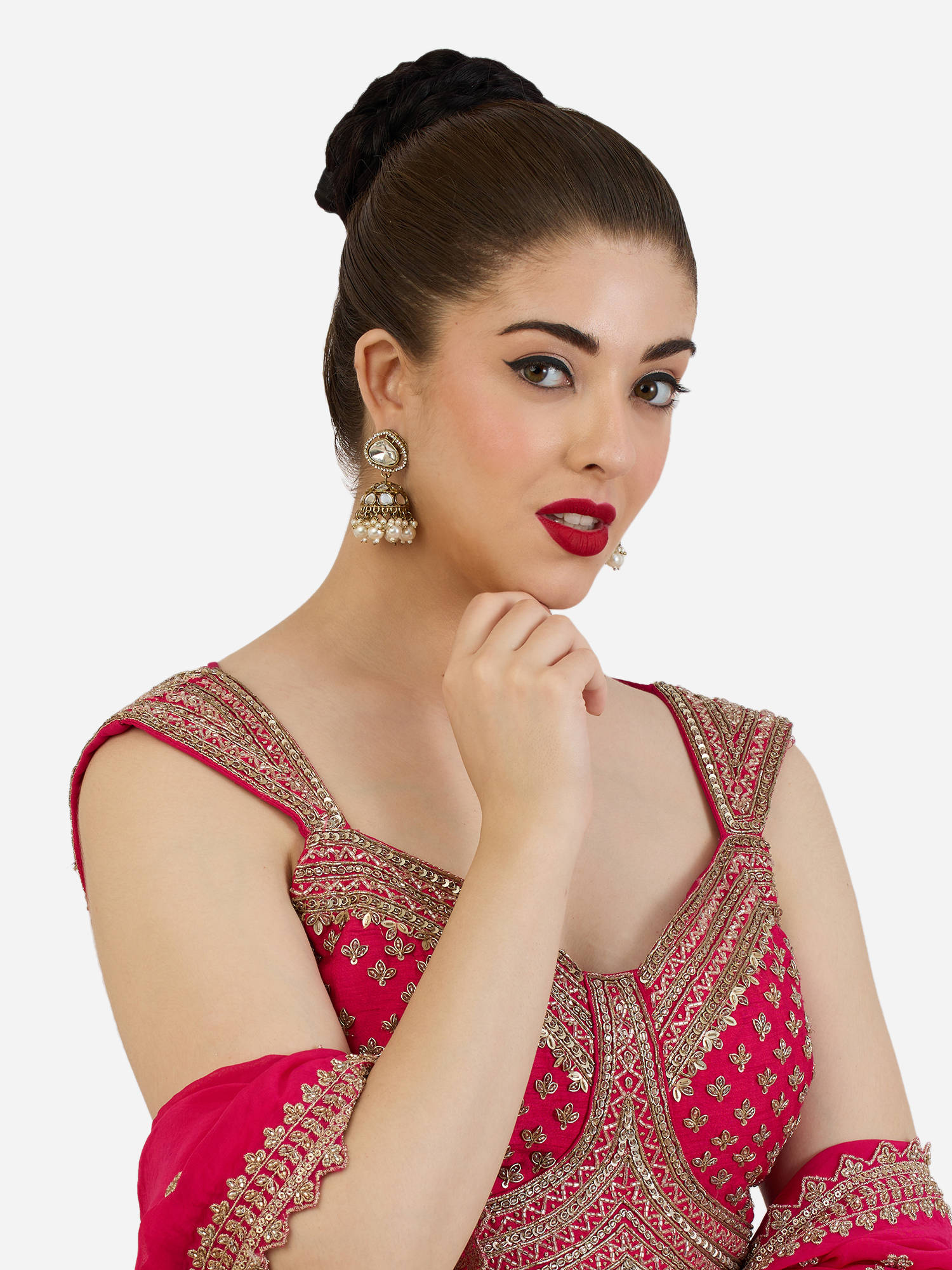 Zaveri Pearls Antique Gold Tone Dazzling Stones Beads Jhumkas