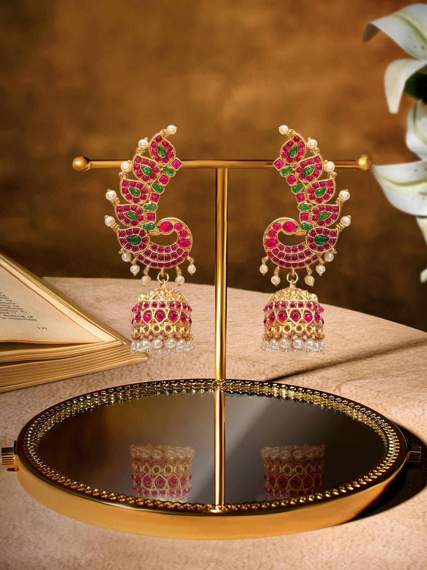 Zaveri Pearls Stones Beads Peacock Jhumka Ear Cuffs