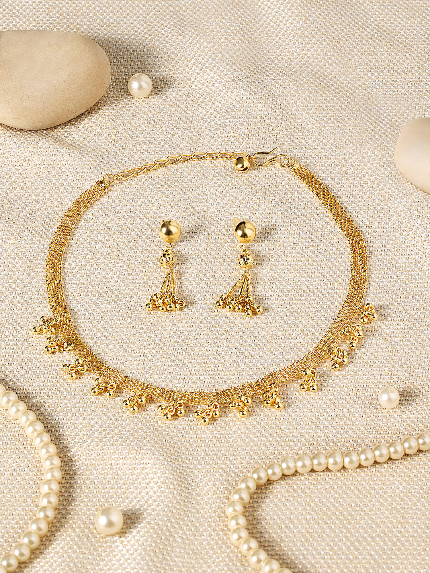 Zaveri Pearls Gold Tone Beads Embellished Ethnic Necklace & Earring Set
