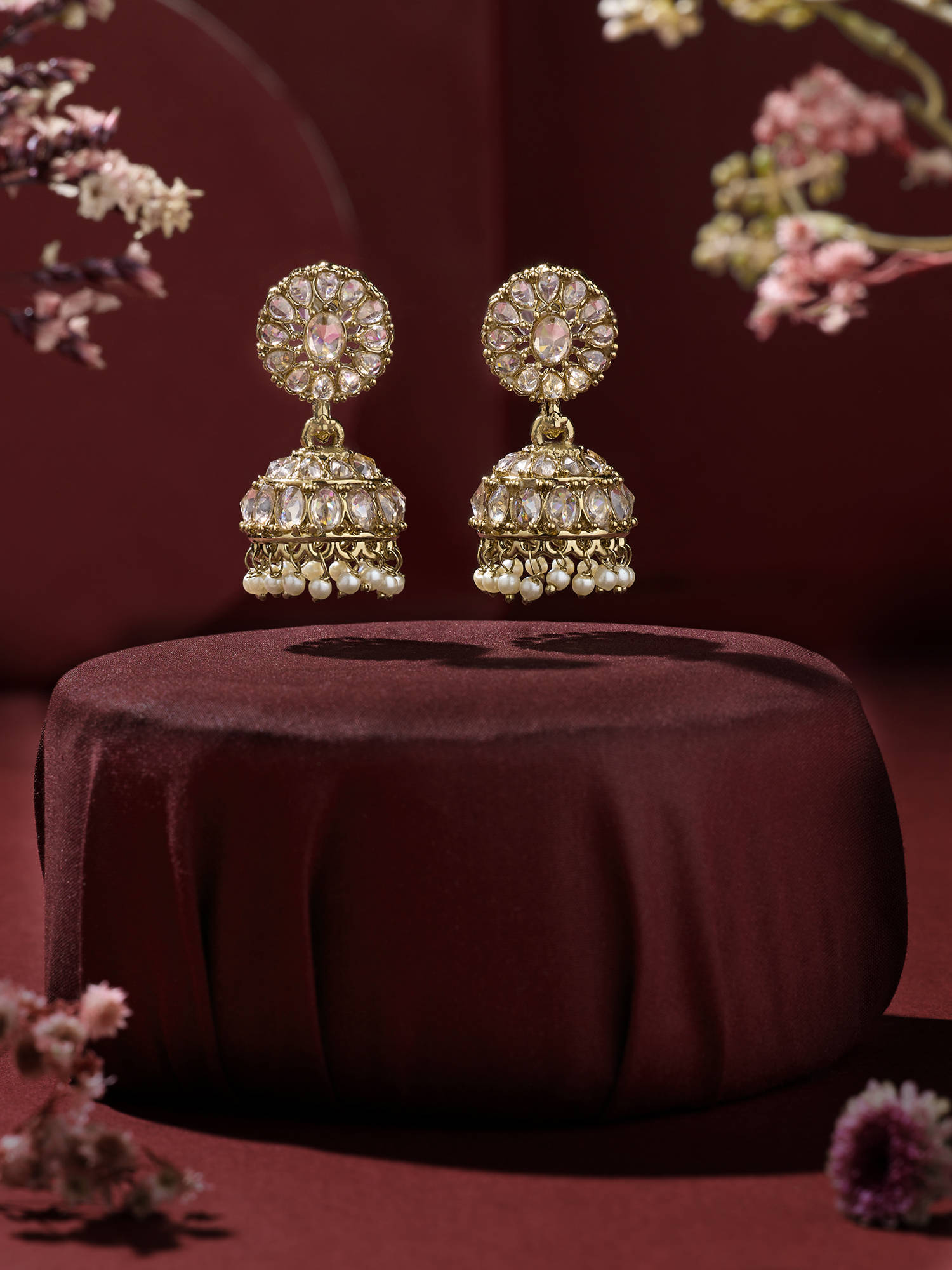 Zaveri Pearls Lct Color Stones & Dangling Beads Embellish Jhumka Earring