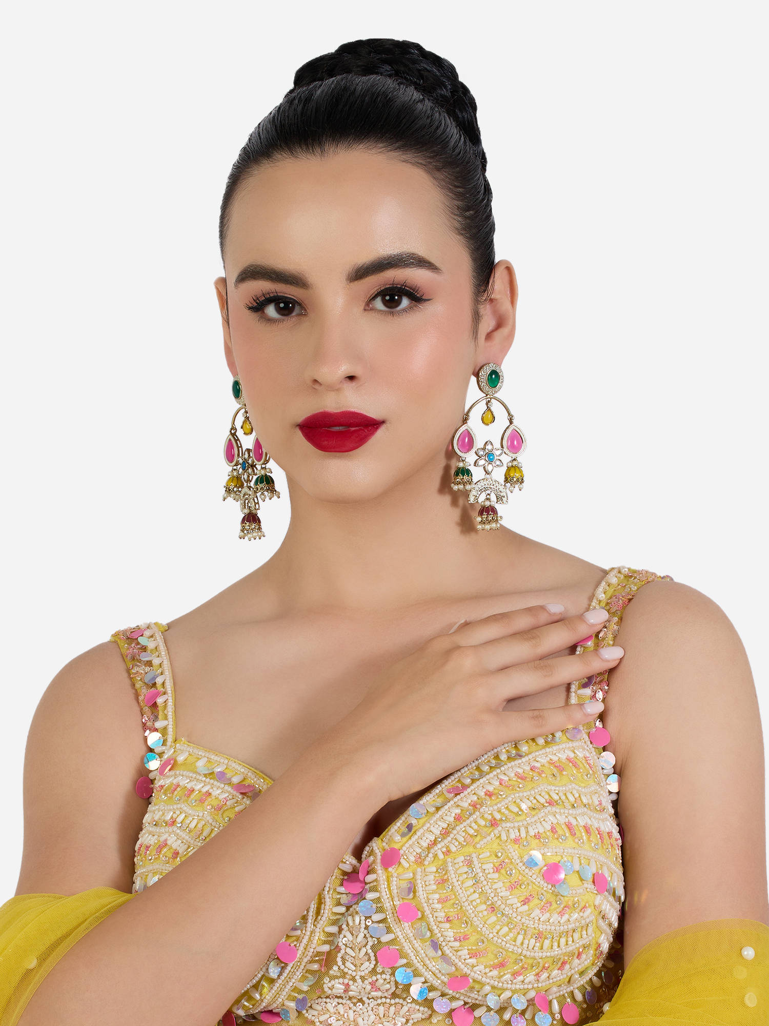 Zaveri Pearls Multi-Color Stones Beads Meenakari Antique Jhumki Drop Earrings