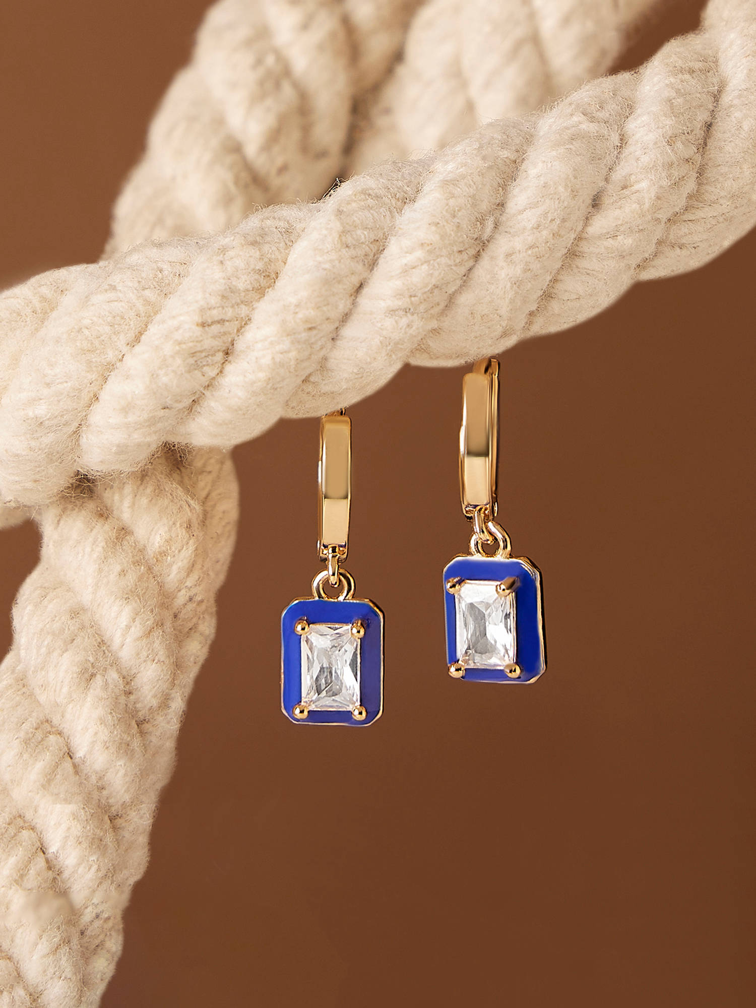 Zaveri Pearls White Enamel Cubic Zirconia Contemporary Huggies Drop Earring