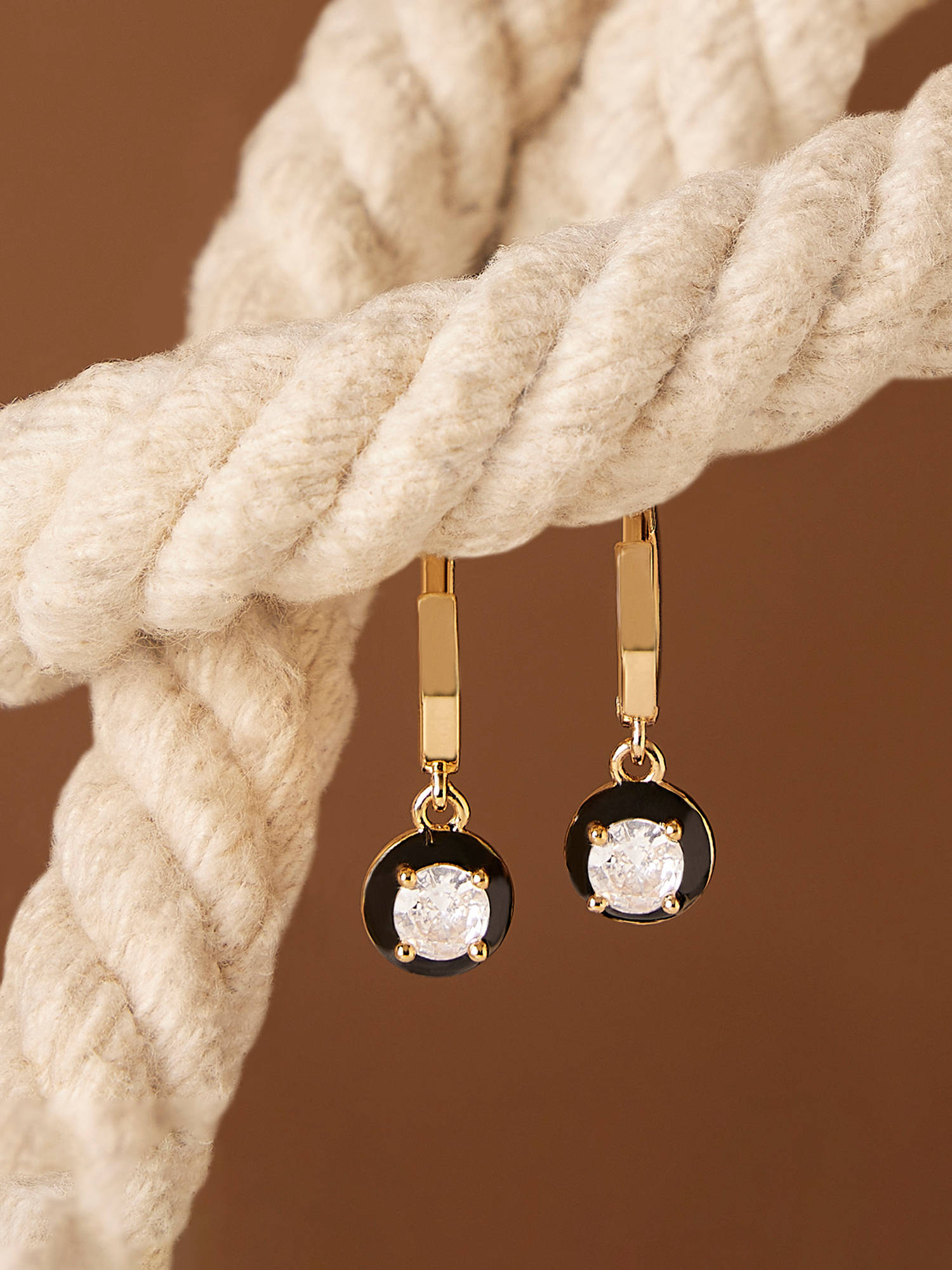 Zaveri Pearls White Enamel Cubic Zirconia Contemporary Huggies Drop Earring
