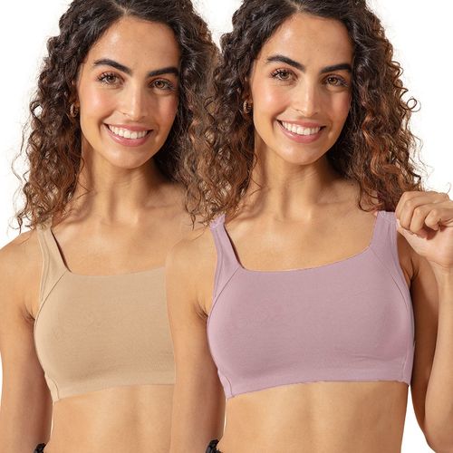 Nykd by Nykaa Trendy Square Neck Bra - Nyb158 Purple and Nude (Pack of 2)  (L)