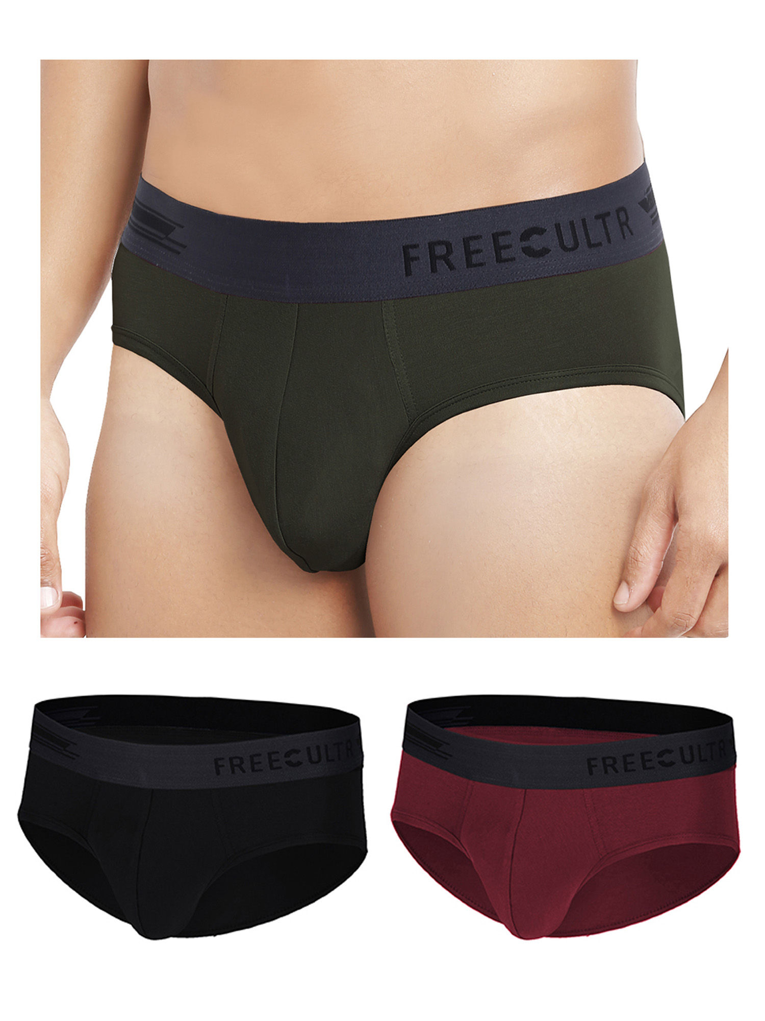 FREECULTR Anti-Microbial Air-Soft Micromodal Underwear Brief Pack Of 3 - Multi-Color (L)