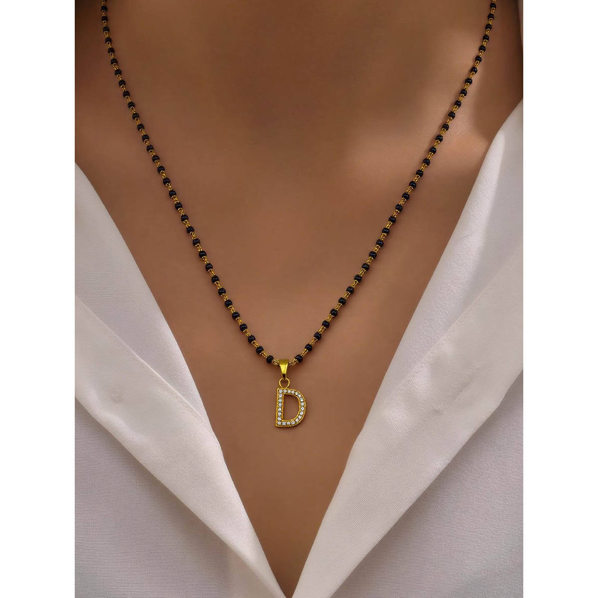 Digital Dress Room D Letter Short Initial Pendant Mangalsutra