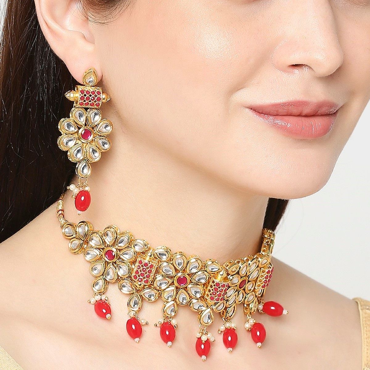 Fabula Red Stone \u0026 Kundan Ethnic Choker 