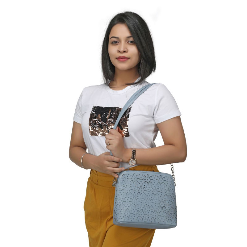 Toteteca Laser Cut Sling Bag Female Blue Buy Toteteca Laser Cut Sling