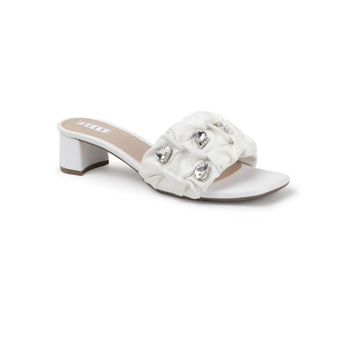 Buy ELLE Women White Embellished Ruched Strap Block Heel Sandals
